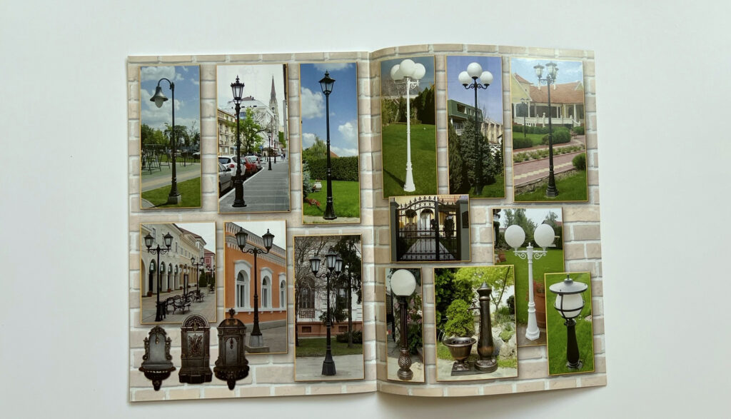 Otvoreni katalog rasvete sa fotografijama dekorativnih stubnih i baštenskih lampi